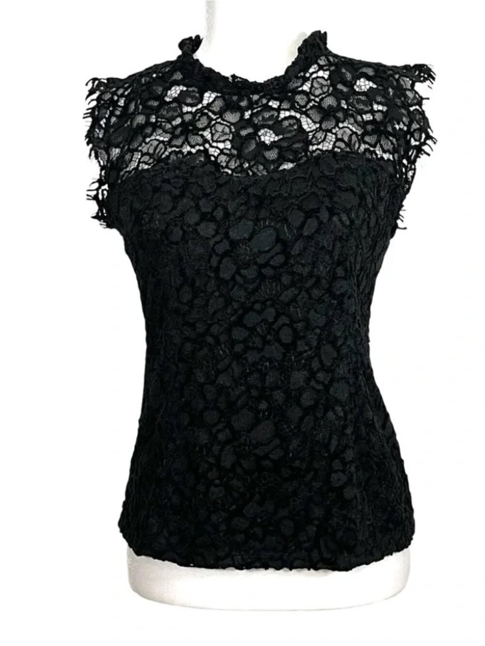 WHBM Sleeveless Lace High Neck Shell Black SUPER SOFT! Eyelash lace sleeve Sz 6 - Picture 8 of 13